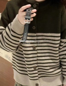 韩国代购童装女童毛衣2023新款儿童秋装外套针织衫男童条纹羊毛衫