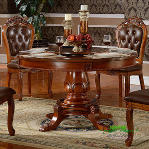实木欧式圆餐桌椅组合美式吃饭桌子酒店大圆桌子1.3/1.8米餐台