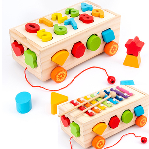 积木盒拖拉车玩具儿童宝宝多功能拼装拖车益智力形状配对男女孩