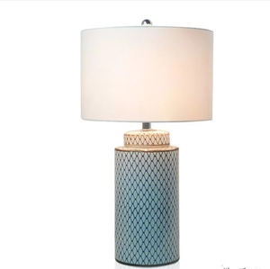 美式轻奢卧室客厅台灯简约现代蓝色网格陶瓷设计师样板房欧式灯具