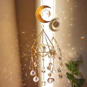 外贸金属水晶球挂饰卧室房间风铃吊饰墙壁装饰挂件梦幻月亮礼物