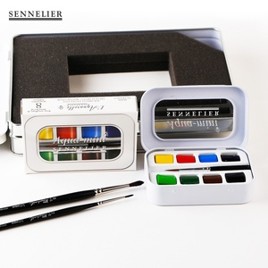法国申内利尔Sennelier水彩颜料 8色固体水彩套装附带画笔+水彩纸