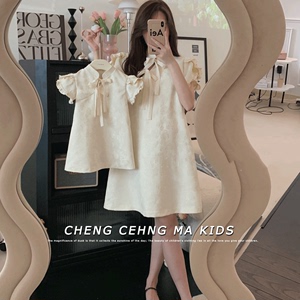 新中式童装母女亲子装连衣裙2024夏装新款儿童洋气中国风立领裙子