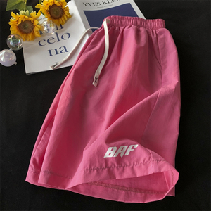 树莓粉红色短裤女2024新款夏季冰丝速干五分裤子大码休闲运动中裤