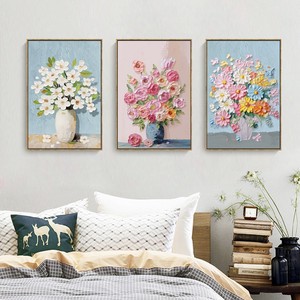 现代客厅装饰画奶油风花卉花朵粉色小清新油画餐厅卧室壁画无框画