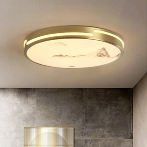 新中式超薄led吸顶灯饰简约现代圆形北欧客厅卧室中国风全铜灯具