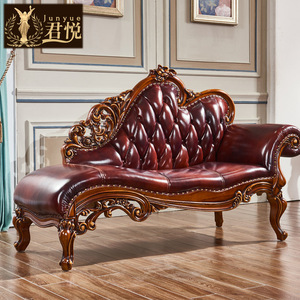 欧式贵妃躺椅 美式转角沙发实木真皮美人榻 卧室床尾凳太妃椅奢华