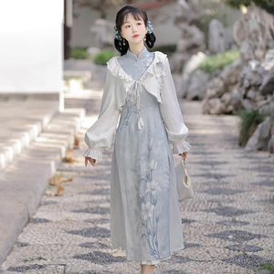 霜降原创汉服女日常新中式国风改良汉元素连衣裙古风外套旗袍套装