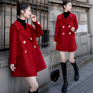 红色毛呢外套女2023冬季新款韩版宽松显瘦小个子加厚保暖呢子大衣