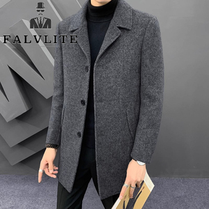 FALVLITE品牌秋冬新款高端双面羊绒休闲大衣男士纯色修身毛呢外套