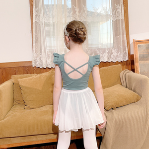 儿童舞蹈服夏季女童练功服中国舞练舞衣白色雪纺半身裙幼儿芭蕾舞