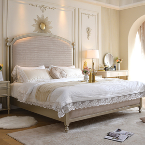 后现代美式实木床榉木轻奢双人大床主卧室婚床1.8m高箱储物公主床