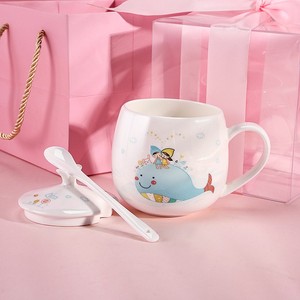 卡通超可爱萌少女水杯陶瓷杯带盖勺儿童骨瓷杯子牛奶咖啡马克杯女