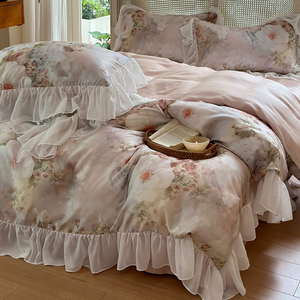 法式浪漫公主风兰精天丝四件套冰丝凉感裸睡复古油画被套床上用品