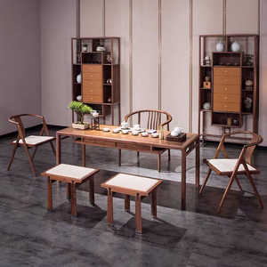 苏卯新中式实木茶桌椅家具组合茶室茶台茶空间写字桌胡桃木可定制