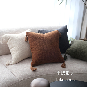 纯色系抱枕靠枕中古风法式中国风新中式靠包客厅沙发靠枕棕色米色