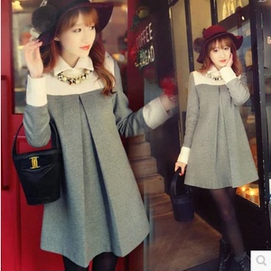 秋季新款韩版女装修身气质大码冬季加厚长袖打底毛呢连衣裙