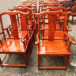 巴花圈椅奥坎官帽椅实木餐椅总统椅黑檀皇宫椅黄红花梨靠背椅凳子