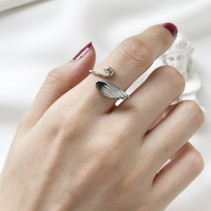 S925纯银戒指 女韩版开口天鹅戒指时尚食指中指指环优雅
