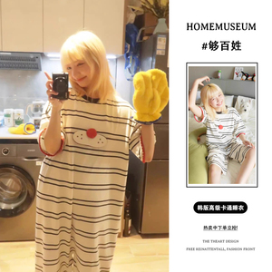 韩版可爱卡通短袖睡衣女夏季2024年新款休闲宽松连体家居服可外穿