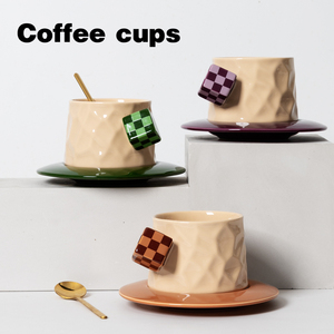 欧式咖啡杯碟套装高档精致英式下午茶魔方马克杯子设计小众陶瓷杯