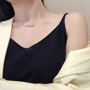 S925银韩国韩版 时尚气质精美蝴蝶结个性锆钻项链项饰女