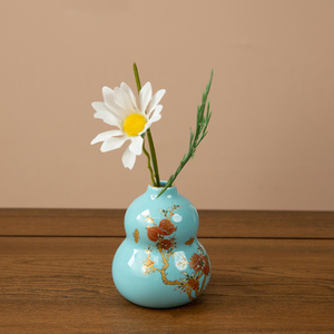又见造物花瓶摆件陶瓷小花插茶桌用品茶道零配件九桃五福葫芦花瓶
