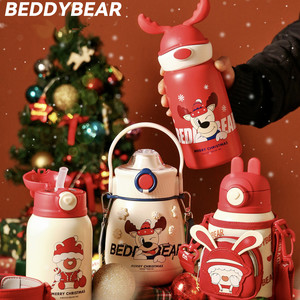 杯具熊新款圣诞儿童保温杯淘气麋鹿圣诞老人鹿角大肚口袋保温水杯