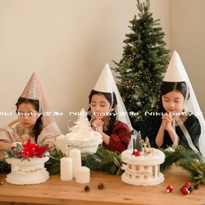 韩国风儿童生日帽派对宝宝周岁满月摆拍摄影道具头纱皇冠装扮用品