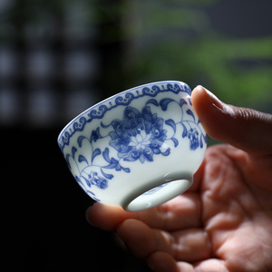 景德镇青花瓷品茗杯功夫茶杯陶瓷品杯单杯茶碗主人杯茶盏茶具配件