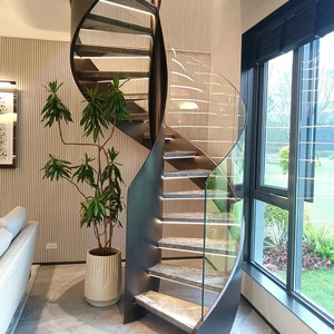 室内弧形旋转楼梯玻璃扶手别墅酒店厂家定制现代艺术实木铁艺楼梯
