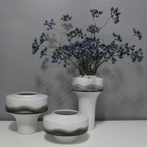 陶瓷花瓶新中式水墨画三件套装饰品现代客厅台面摆设简约插花摆件