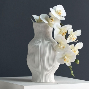 简约现代欧式创意哑光凹陷纹理艺术陶瓷花器客厅桌面花瓶装饰摆件