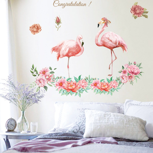 创意北欧风卧室客厅背景装饰火烈鸟动物贴画温馨自粘防水墙上贴纸