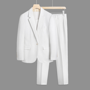 白色西服套装男士春秋季新款纯色商务修身韩版休闲两件套西装外套