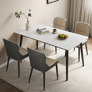 实木岩板餐桌家用小户型长方形饭桌现代简约纯白依诺岩板餐桌椅子