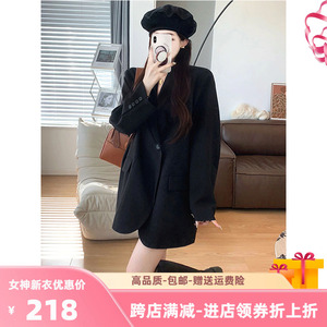 韩版chic时髦出街宽松减龄职业风时尚外套女幂式穿搭显瘦黑色西装