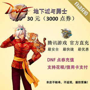 地下城与勇士30元点卷/DNF点卷/DNF点卡30元3000点券 自动充值