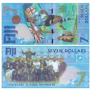 斐济2017年7元纪念钞 里约奥运会橄榄球赛夺冠金牌纸币 全新UNC