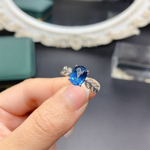 新款促销S925银天然深蓝宝石戒指女托帕石活口指环时尚显气质正品