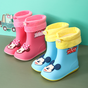 迪士尼宝宝雨靴加绒四季雨鞋防滑防水靴男女儿童米奇套鞋胶鞋水鞋