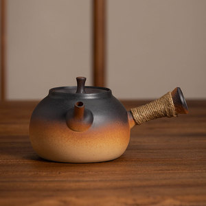 日式柴烧煮茶壶耐高温养生烧水侧把壶复古粗陶煮茶器茶壶功夫茶具
