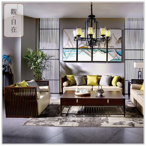 观自在新中式实木沙发禅意轻奢海棠乌金木沙发组合小户型客厅家具