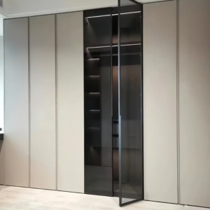 定制玻璃柜门极简钢化玻璃平开酒柜门窄边铝框书柜衣柜长虹灰茶黑