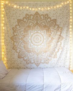 黄金莲花房间改造背景布Mandala印度曼陀罗挂布民族墙面装饰挂毯