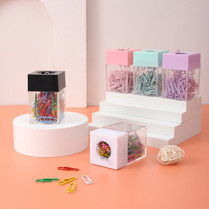 创意方形马卡龙色磁性回形针收纳桶塑料彩色透明曲别针桶