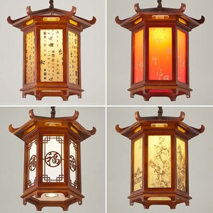 中式吊灯实木餐厅走廊过道灯具仿古长廊户外灯笼中国风凉亭六角灯