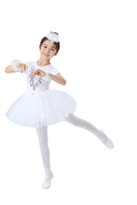 女童小天鹅长袖演出服表演服装芭蕾舞蹈服儿童白纱裙公主蓬蓬裙
