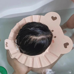 韩系ins宝宝洗头帽儿童卡通小熊挡水浴帽小孩防水洗头发护耳帽子