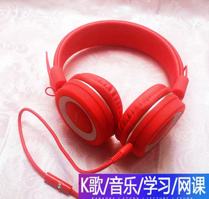 韩版糖果色3.5插头学生K歌有线手机耳机带麦头戴式可折叠便携式